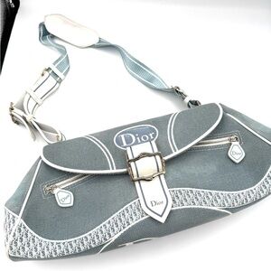 Dior Galliano Blue East West Baguette Saddle Bag